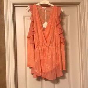Coral lace romper